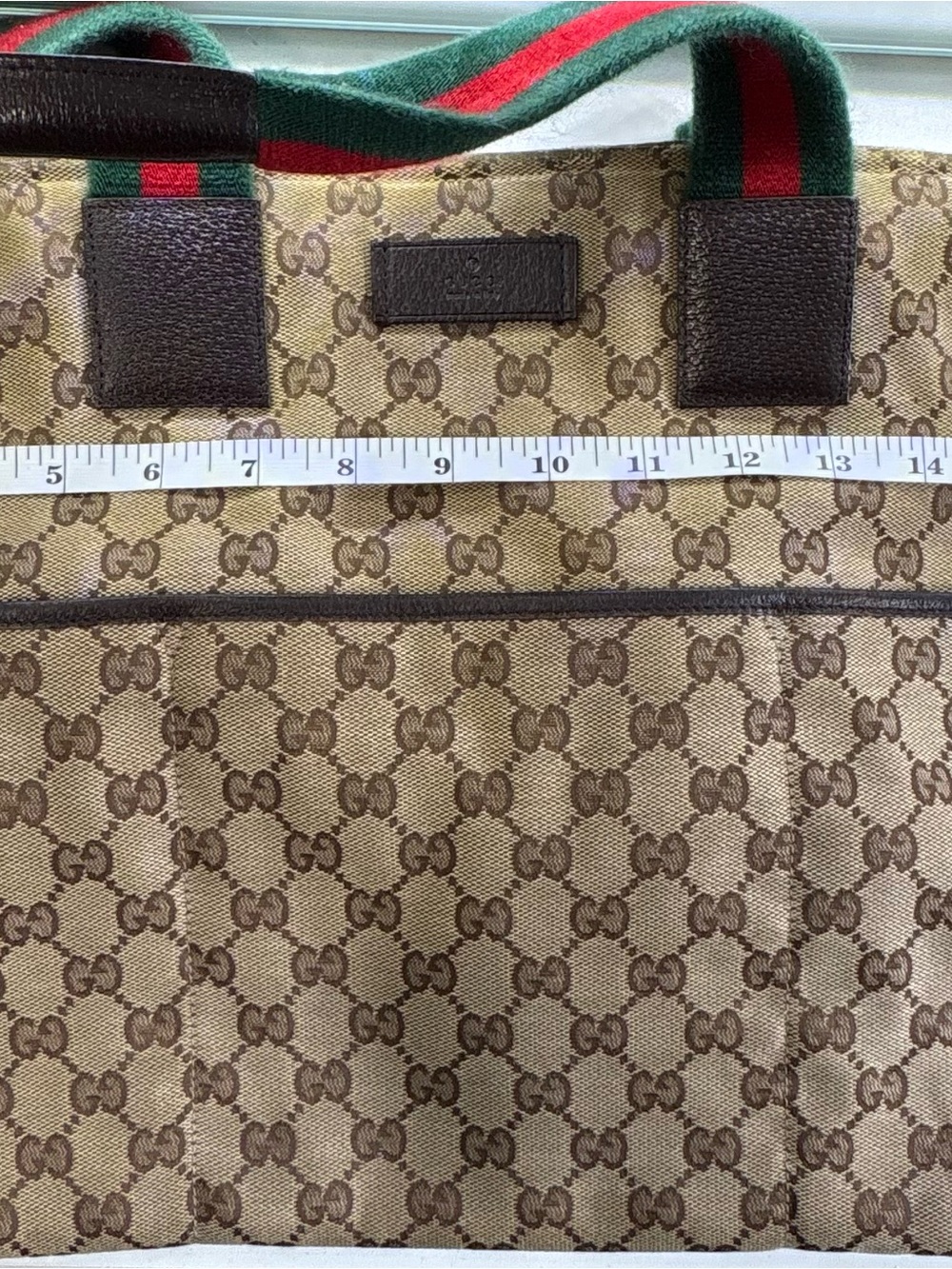 Gucci Beige GG Canvas Tote with Green and Red Web Handles - Picture 9 of 9